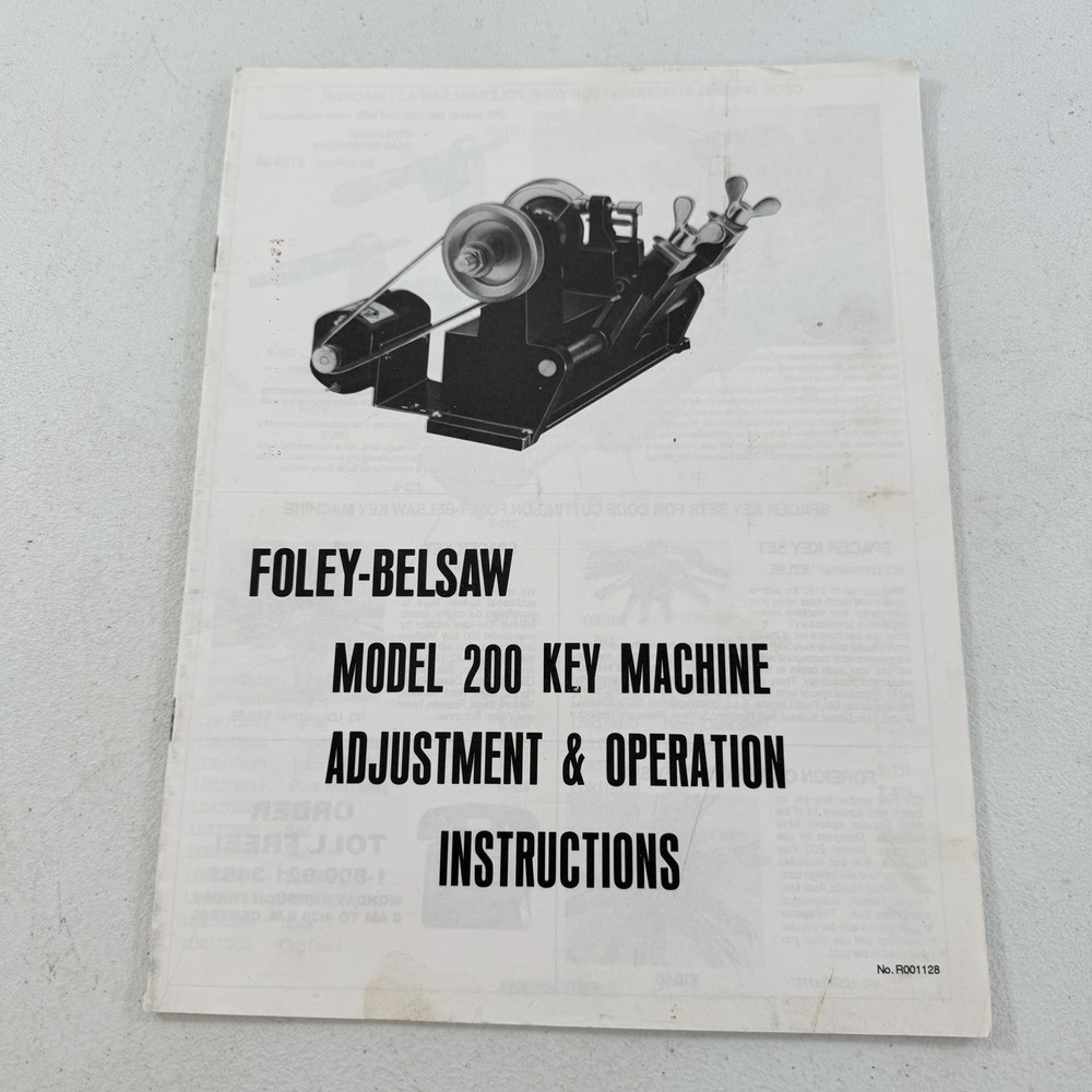Foley Belsaw Model 200 Key Machine Adjustment & Operations Instructions Booklet